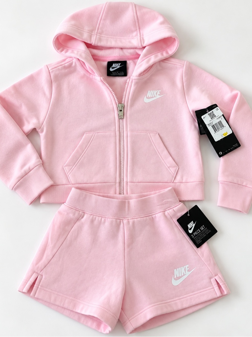 Nike Girls Light Pink Zip Hoodie & Shorts Set